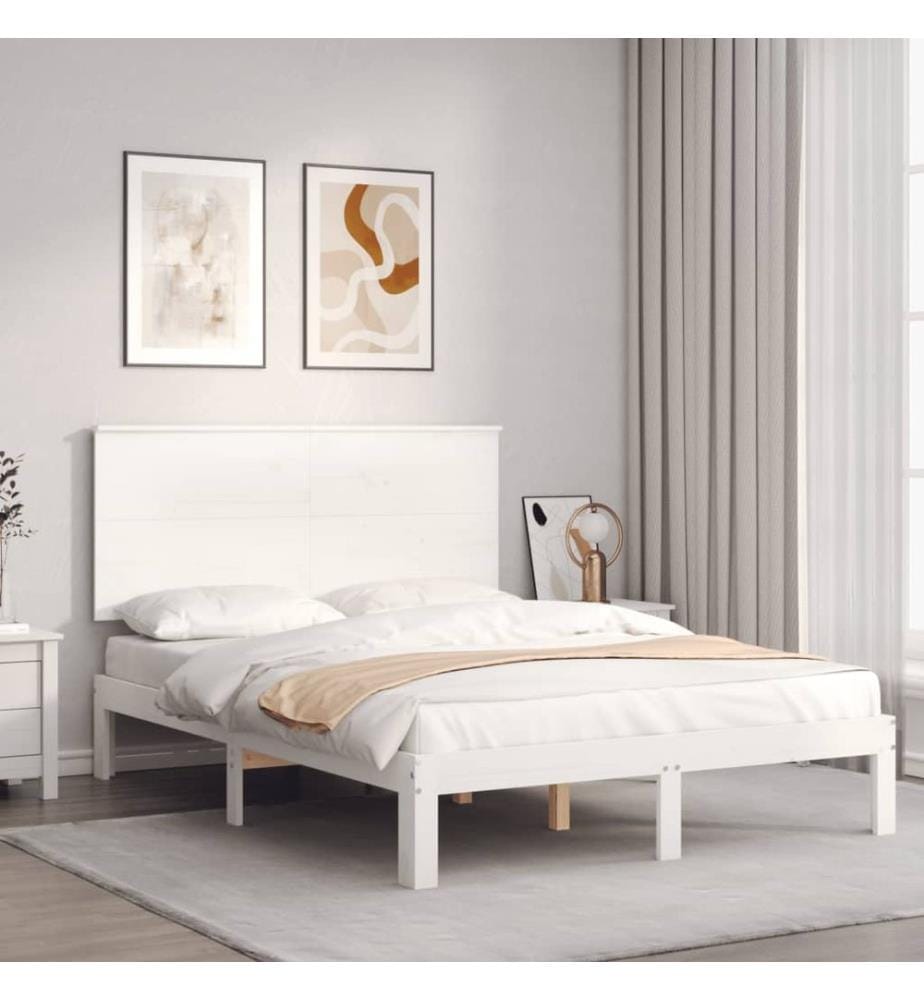 Cadre de lit sans matelas blanc bois de pin massif