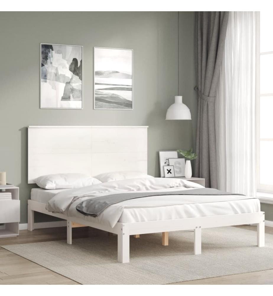 Cadre de lit sans matelas blanc bois de pin massif