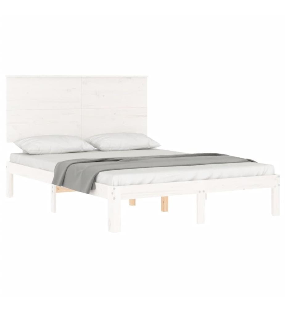 Cadre de lit sans matelas blanc bois de pin massif