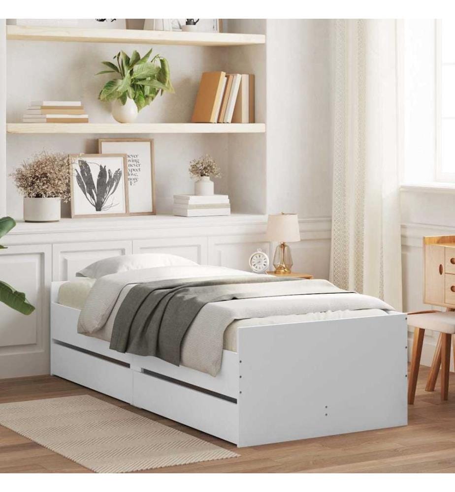 Cadre de lit avec tiroirs sans matelas blanc 90x190 cm