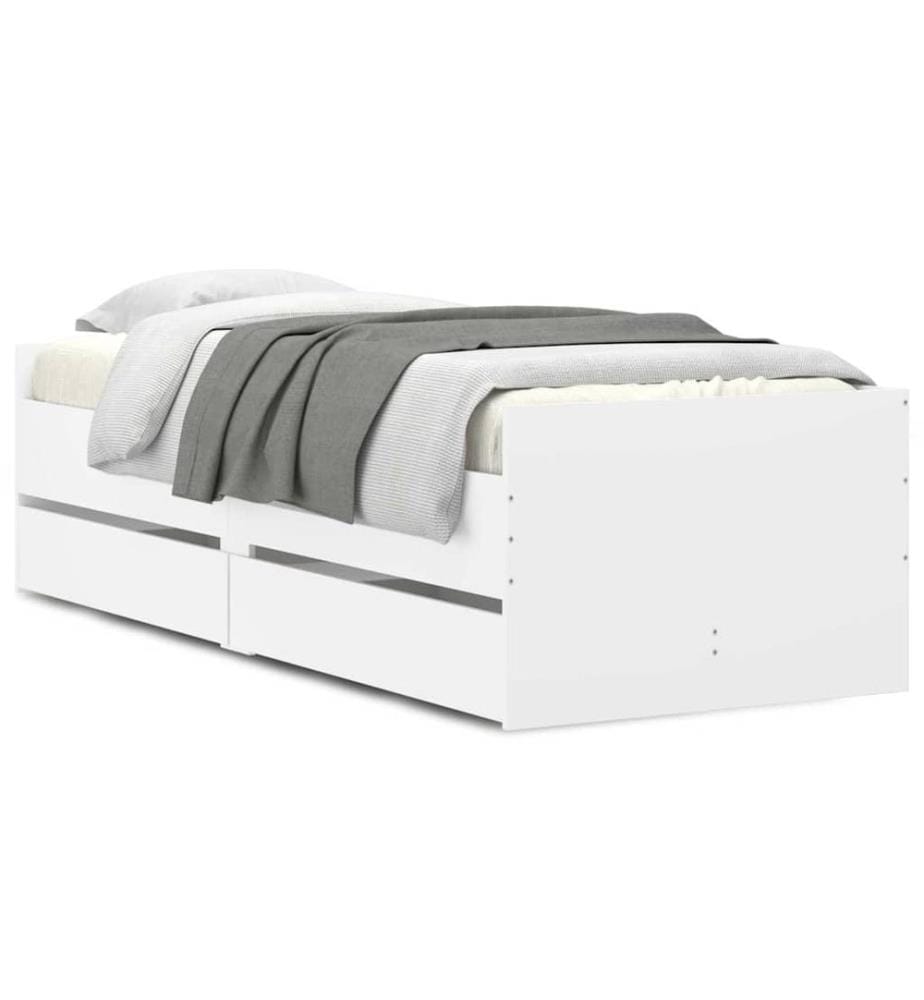 Cadre de lit avec tiroirs sans matelas blanc 90x190 cm