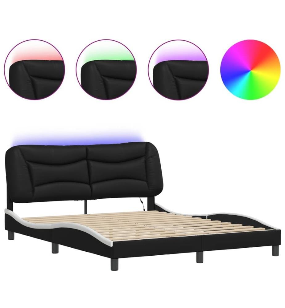 Cadre de lit avec LED sans matelas Hvar noir et blanc 160x200 cm