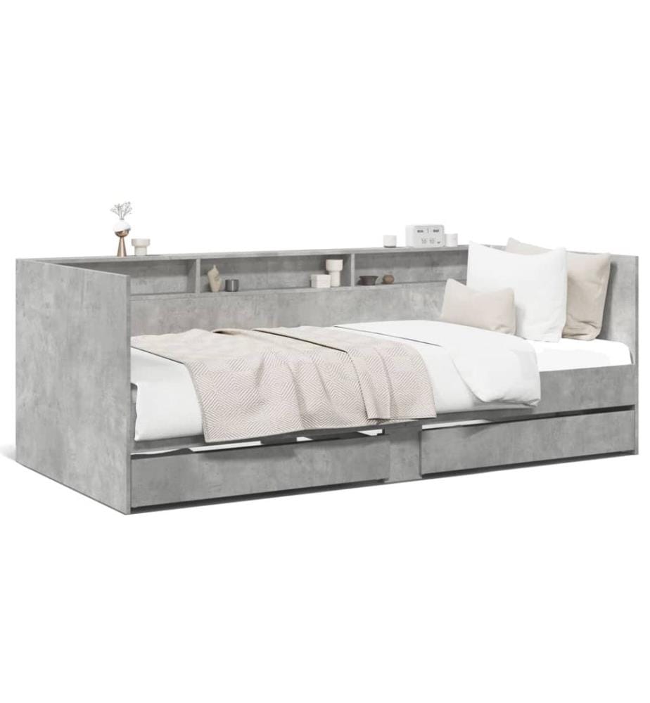 Lit de jour avec tiroirs sans matelas gris béton 75x190 cm