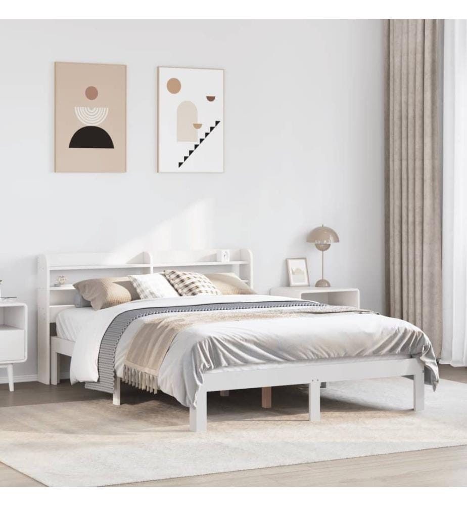 Cadre de lit avec tête de lit sans matelas blanc 120x200 cm