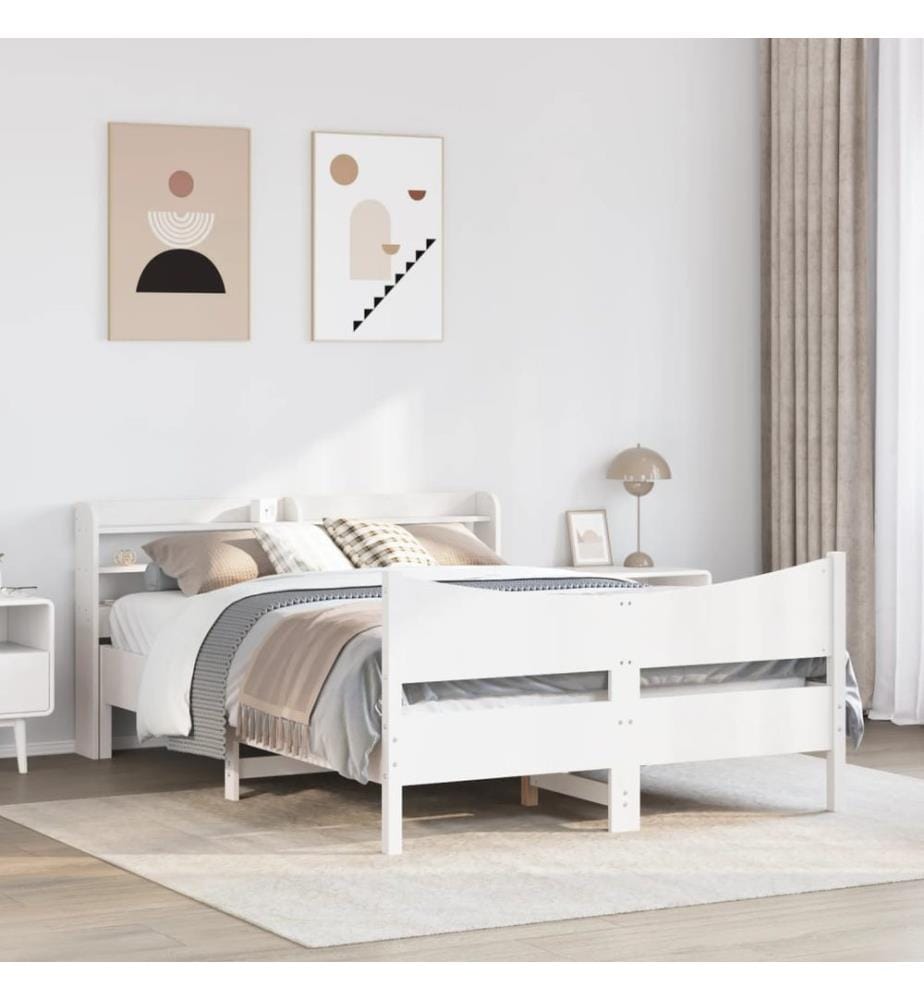 Cadre de lit avec tête de lit blanc 160x200 cm bois pin massif