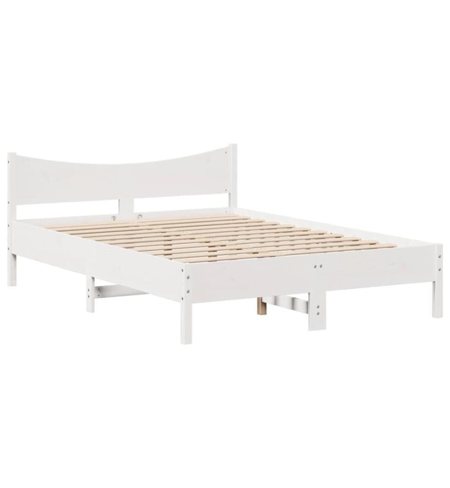 Cadre de lit avec tête de lit blanc 160x200 cm bois pin massif