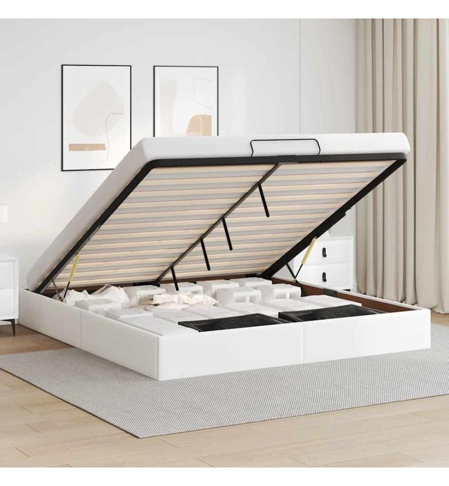 Ottoman-Bett ohne Matratze Weiss 160x200 cm Kunstleder