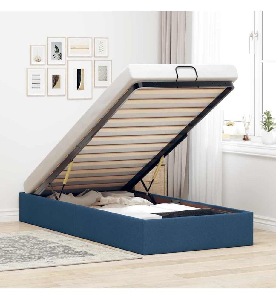Ottoman-Bett ohne Matratze Blau 90x200 cm Stoff