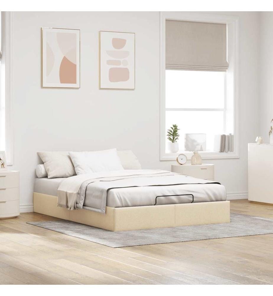 Cadre de lit ottoman sans matelas crème 140x200 cm tissu