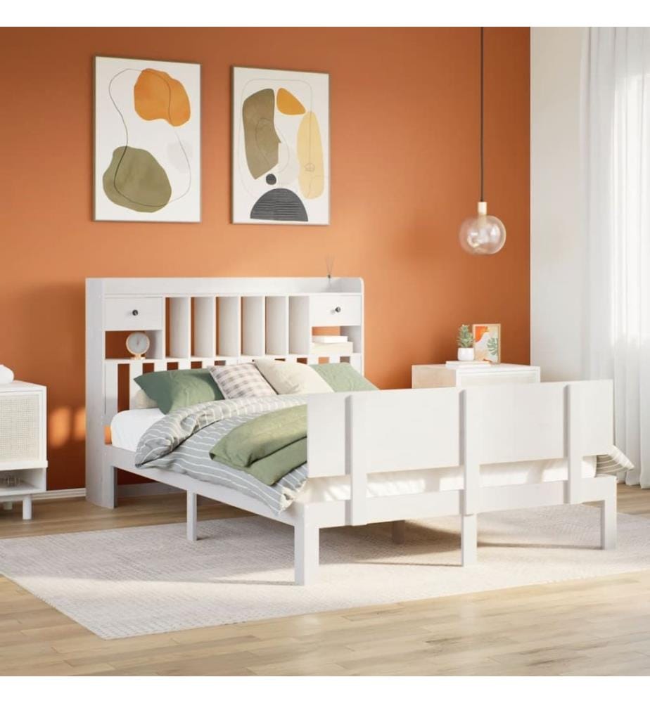 Lit bibliothèque sans matelas blanc 140x200 cm bois pin massif