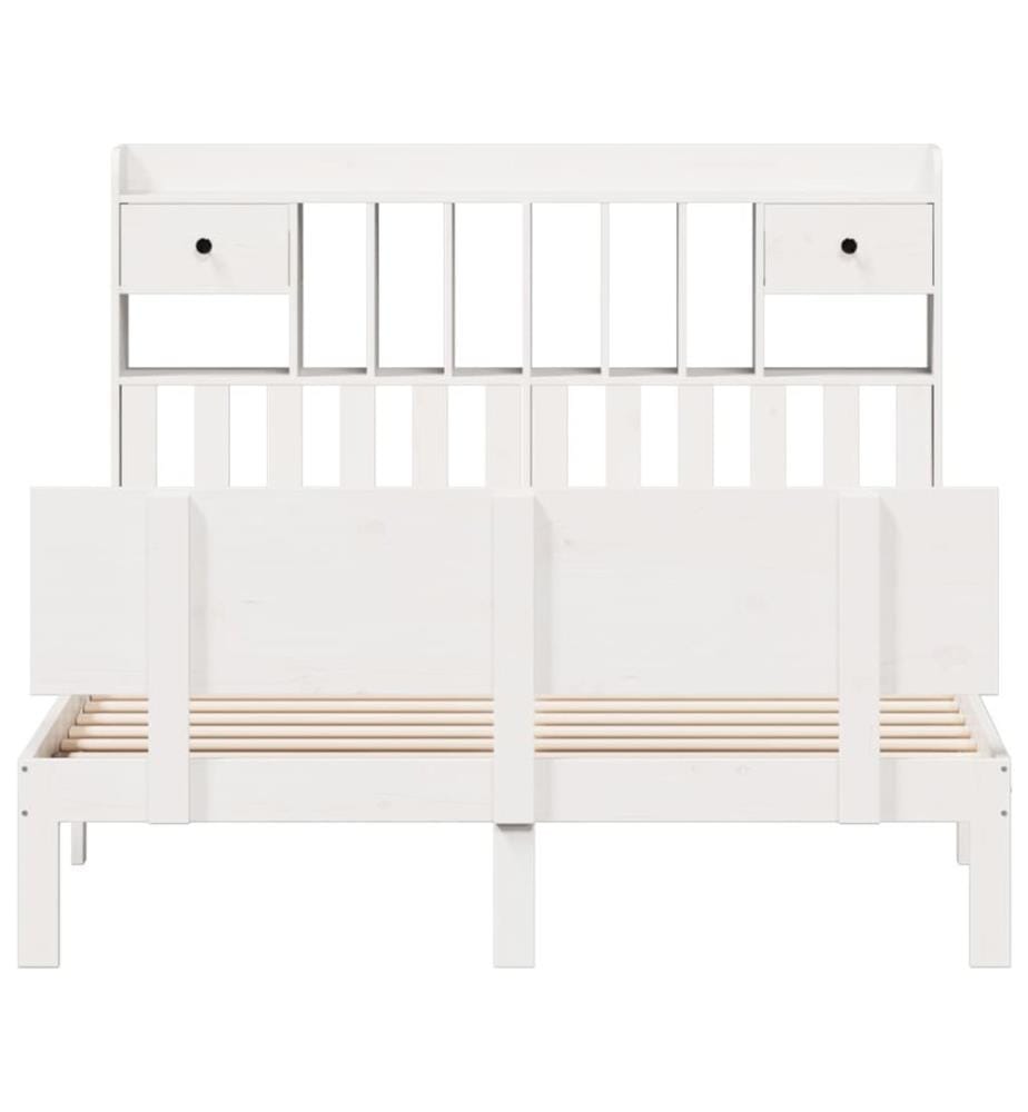 Lit bibliothèque sans matelas blanc 140x200 cm bois pin massif