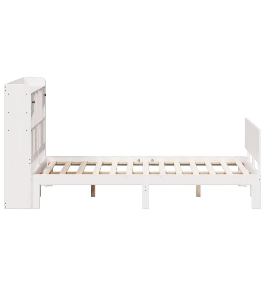 Lit bibliothèque sans matelas blanc 140x200 cm bois pin massif