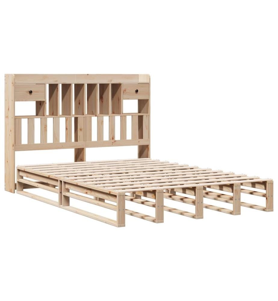 Lit bibliothèque sans matelas 140x200 cm bois massif de pin