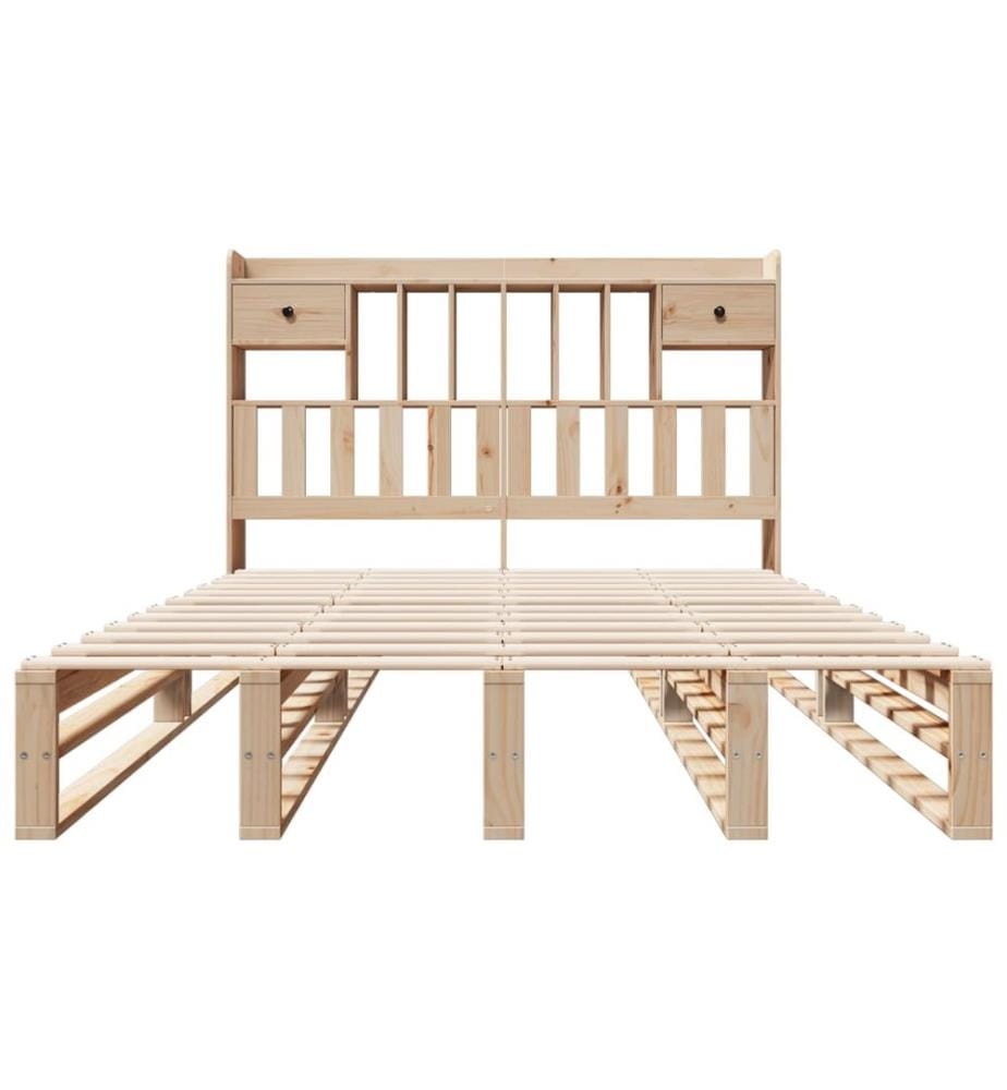 Lit bibliothèque sans matelas 140x200 cm bois massif de pin
