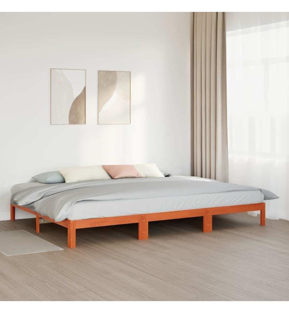 Familienbett ohne Matratze Wachsbraun 240x200 cm Massivholz