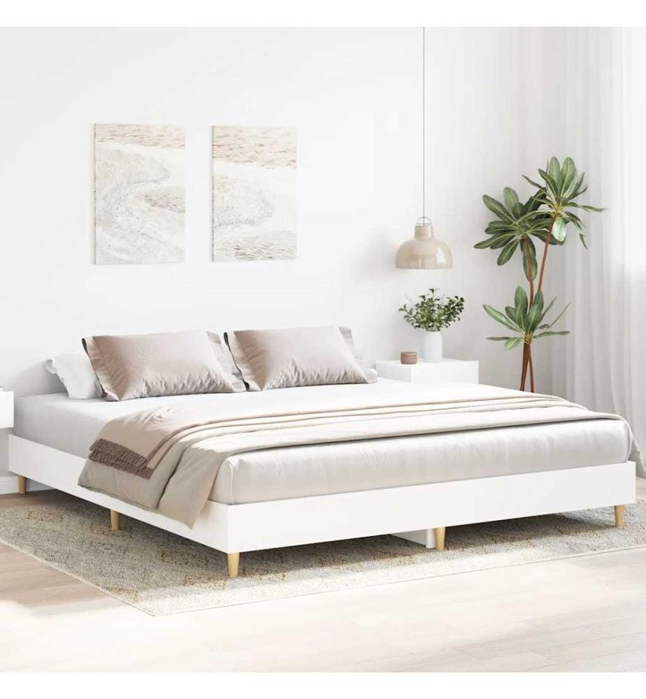 Cadre de lit sans matelas blanc 200x200 cm bois d'ingénierie