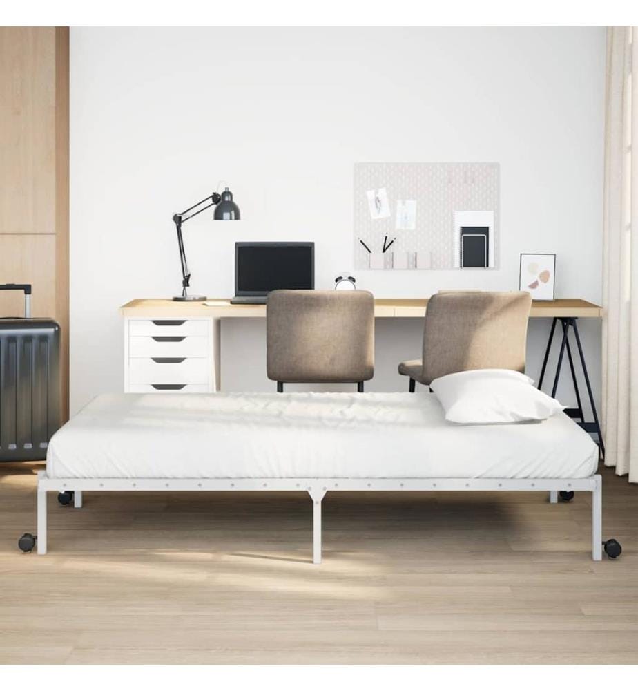 Cadre de lit sans matelas pliable blanc 90x200 cm acier