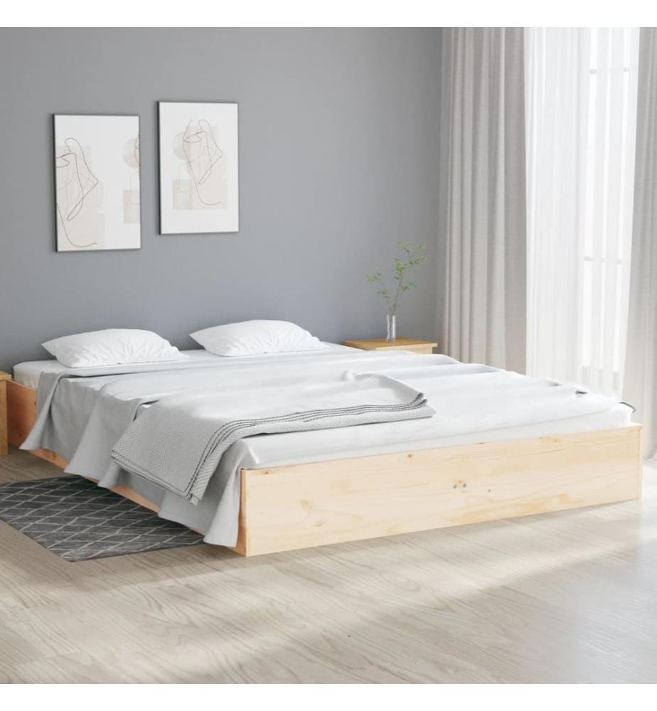 Cadre de lit sans matelas bois massif 140x190 cm