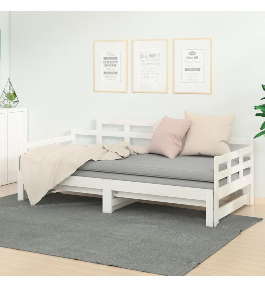 Lit coulissant sans matelas blanc bois de pin solide