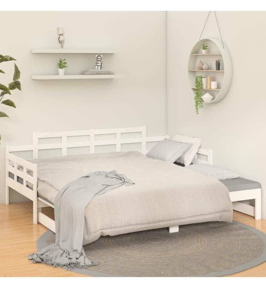Lit coulissant sans matelas blanc bois de pin solide