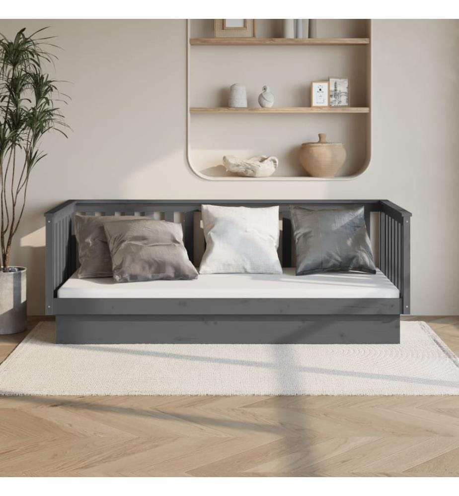 Lit de jour sans matelas gris 80x200 cm bois de pin massif