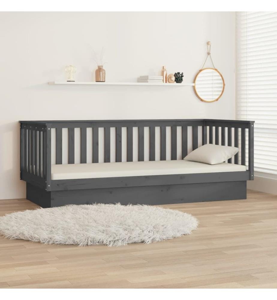 Lit de jour sans matelas gris 80x200 cm bois de pin massif
