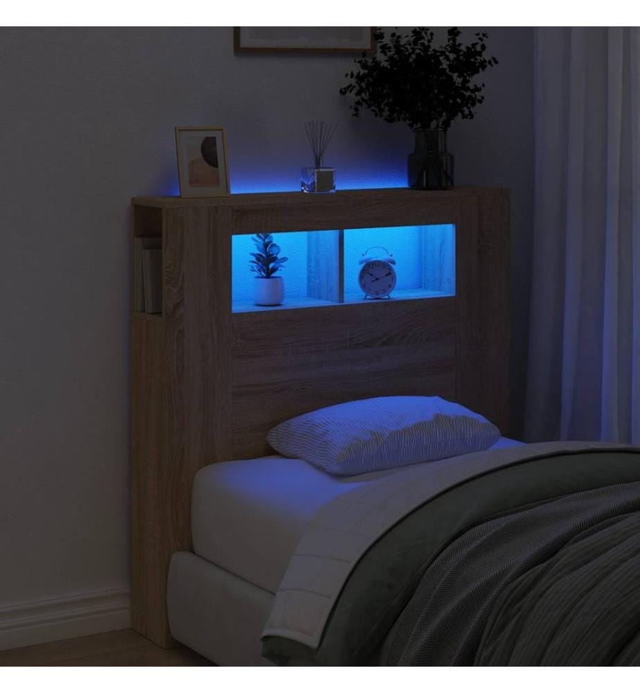 Tête de lit à LED chêne sonoma 100x18,5x103,5cm bois ingénierie