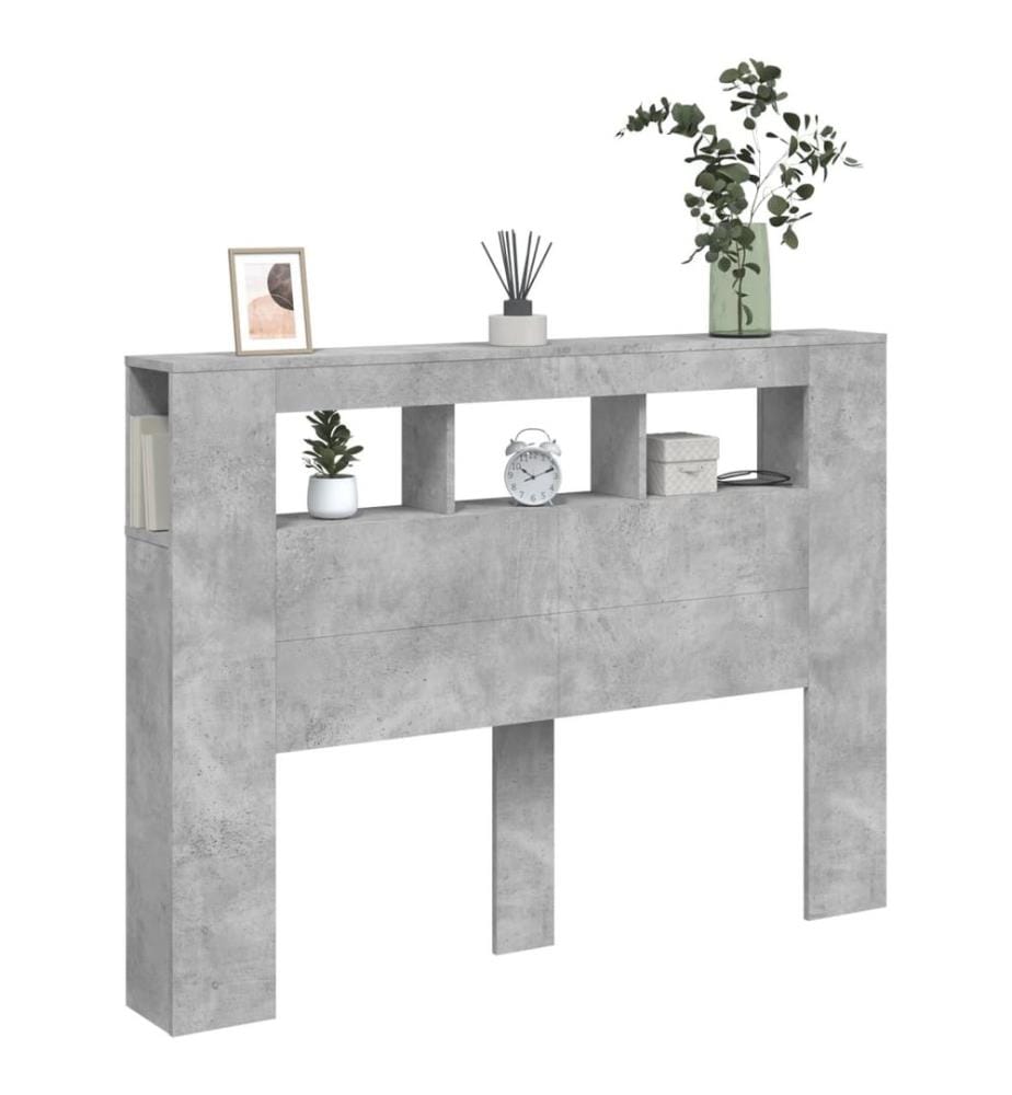 Tête de lit à LED gris béton 140x18,5x103,5cm bois d'ingénierie
