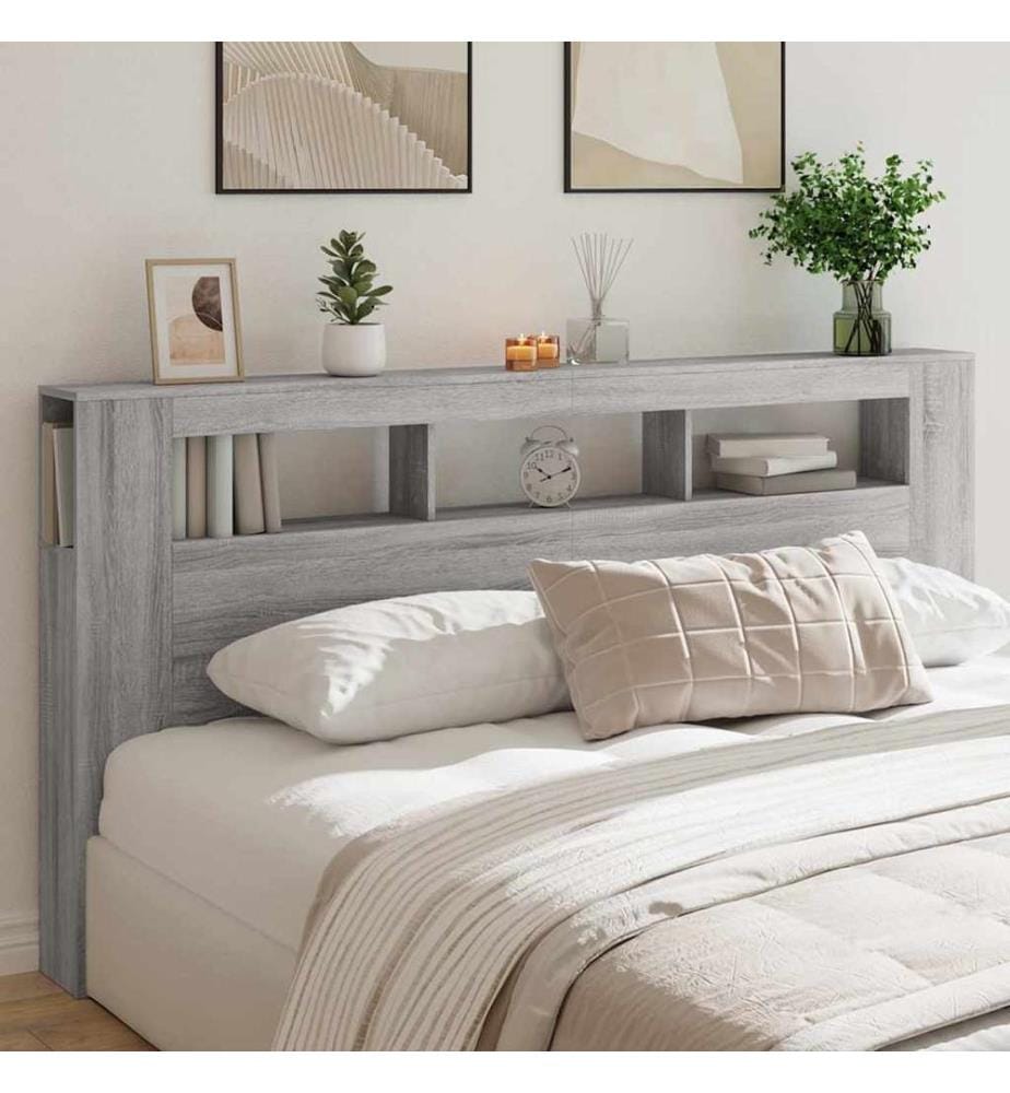 Tête de lit à LED sonoma gris 200x18,5x103,5 cm bois ingénierie