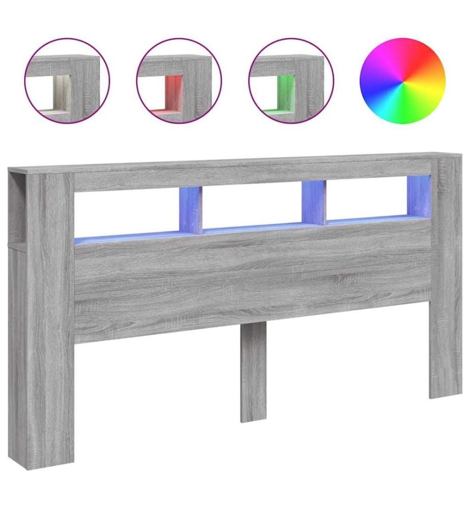 Tête de lit à LED sonoma gris 200x18,5x103,5 cm bois ingénierie