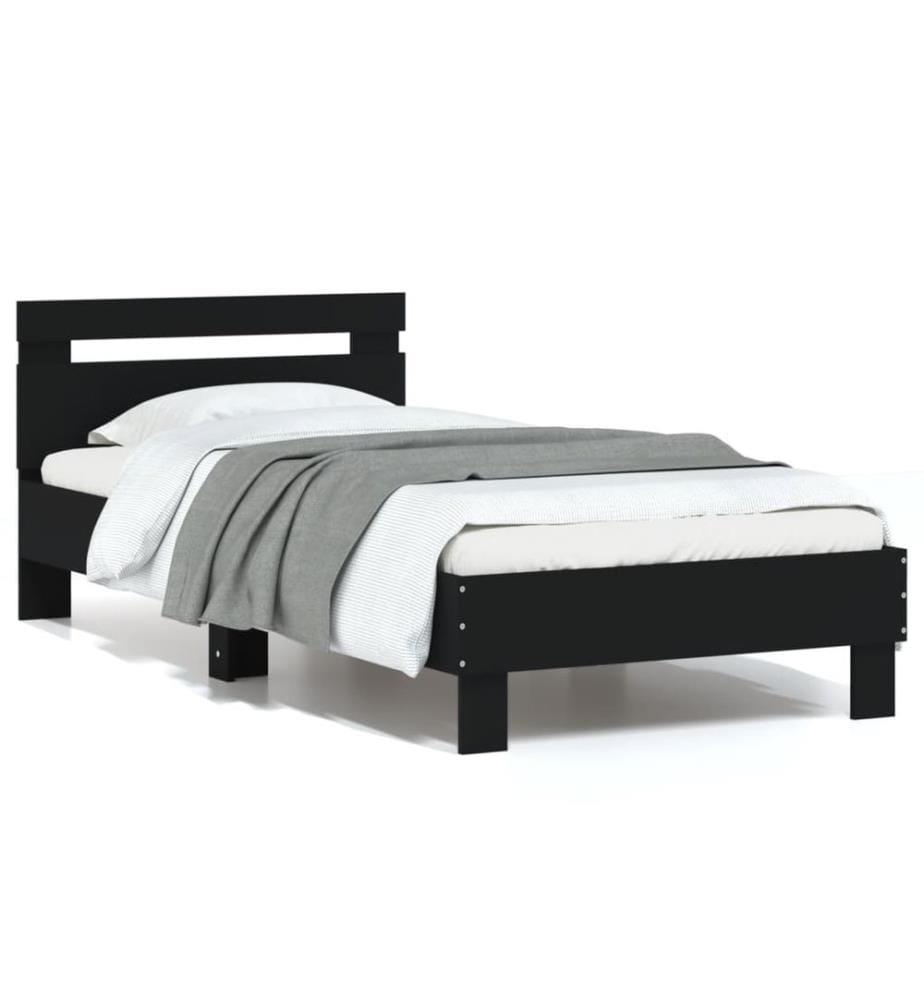 Cadre de lit sans matelas avec tête de lit noir 90x200 cm