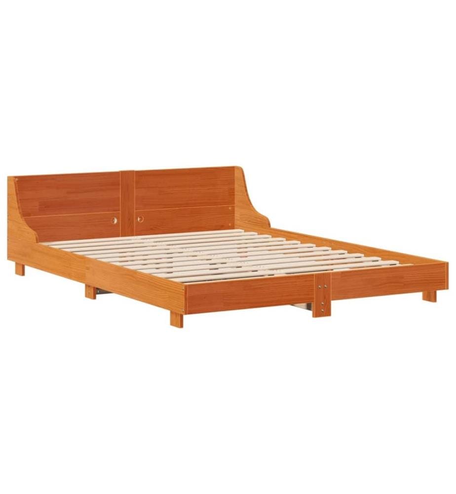 Cadre de lit sans matelas cire marron 140x200cm bois pin massif