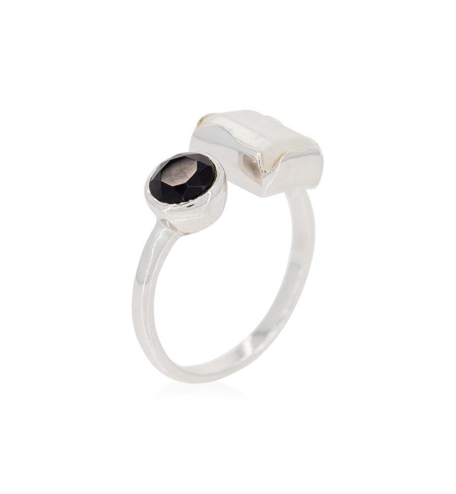 Bague Ajustable Léane - Blanc et Noir