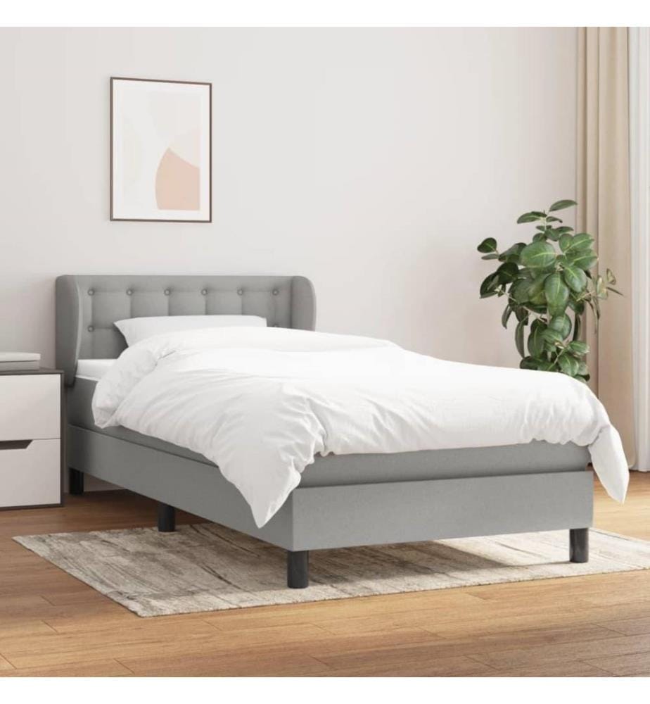 Lit à sommier tapissier et matelas Gris clair 90x190 cm Tissu