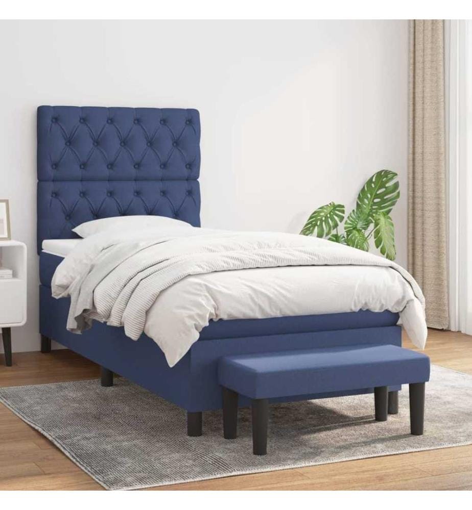 Lit à sommier tapissier avec matelas Bleu 80x200 cm Tissu