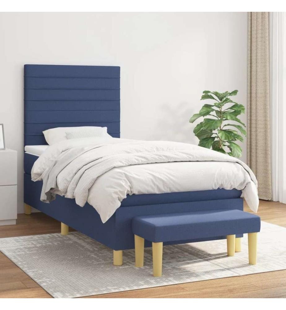 Lit à sommier tapissier avec matelas Bleu 80x200 cm Tissu