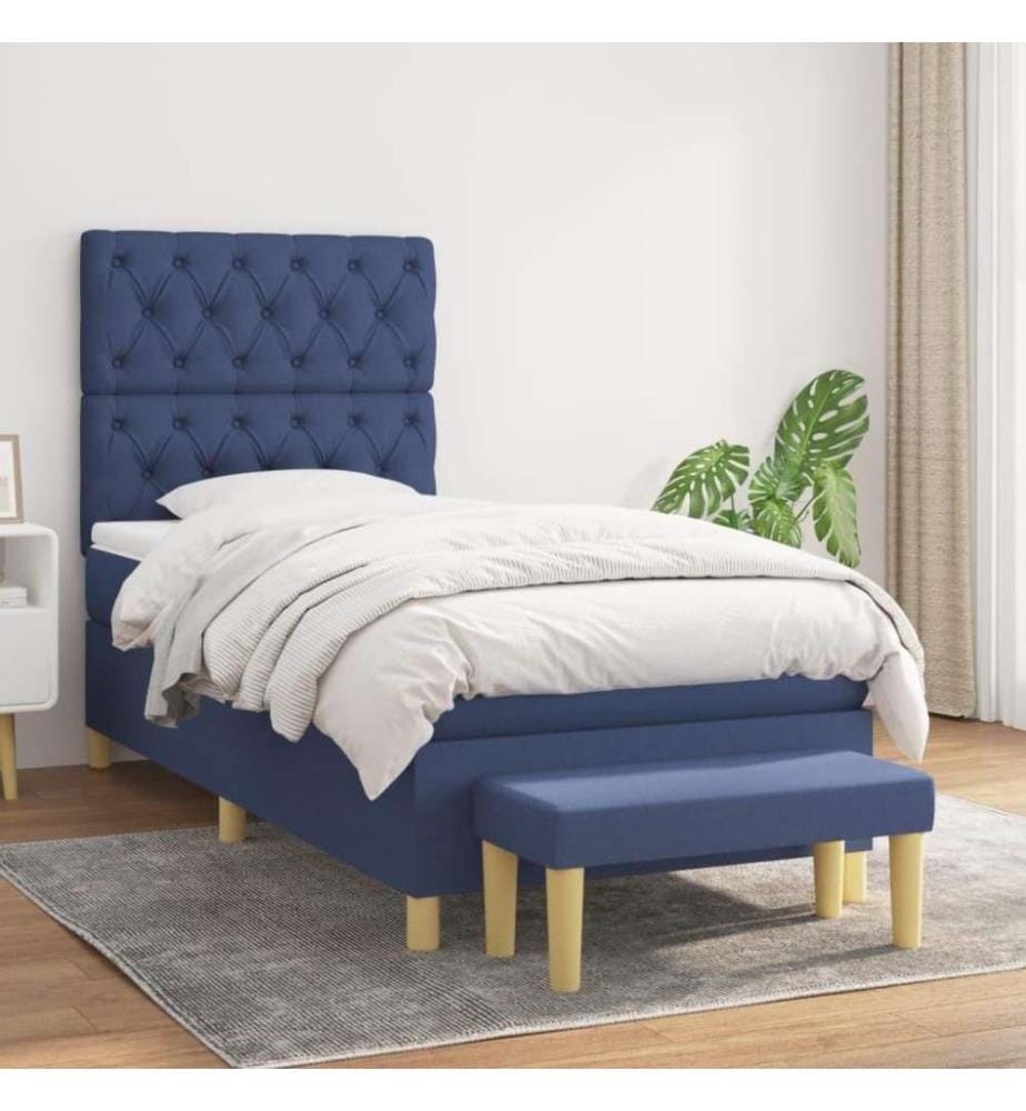 Lit à sommier tapissier avec matelas Bleu 80x200 cm Tissu