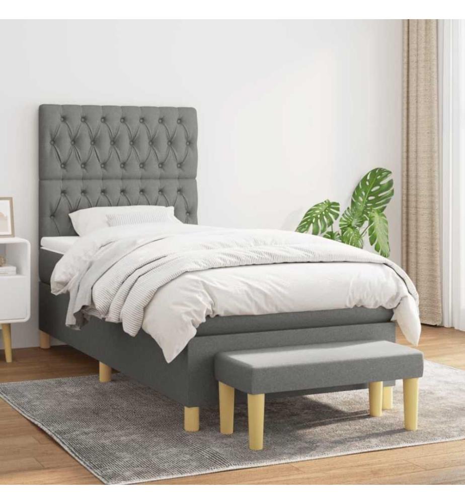 Boxspringbett mit Matratze Dunkelgrau 90x190 cm Stoff