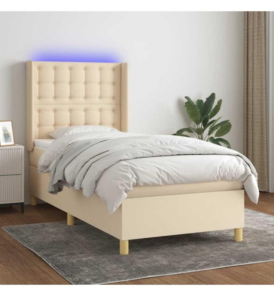 Boxspringbett mit Matratze & LED Creme 80x200 cm Stoff