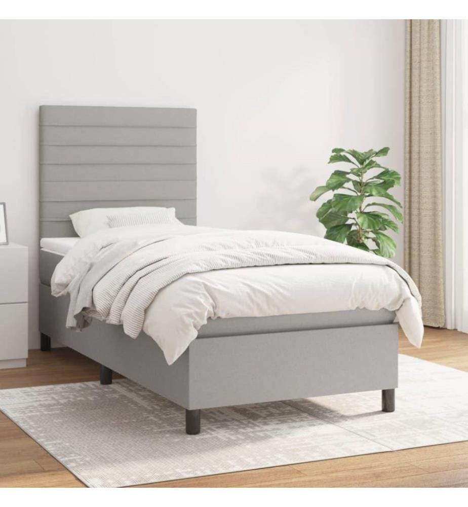 Boxspringbett mit Matratze Hellgrau 80x200 cm Stoff