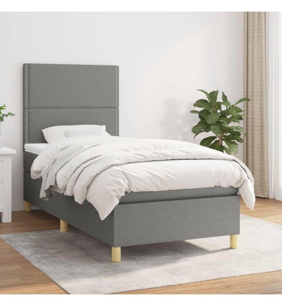 Lit à sommier tapissier et matelas Gris foncé 90x190 cm Tissu