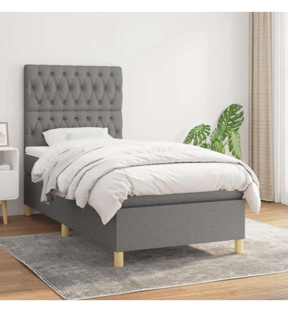 Lit à sommier tapissier et matelas Gris foncé 90x190 cm Tissu
