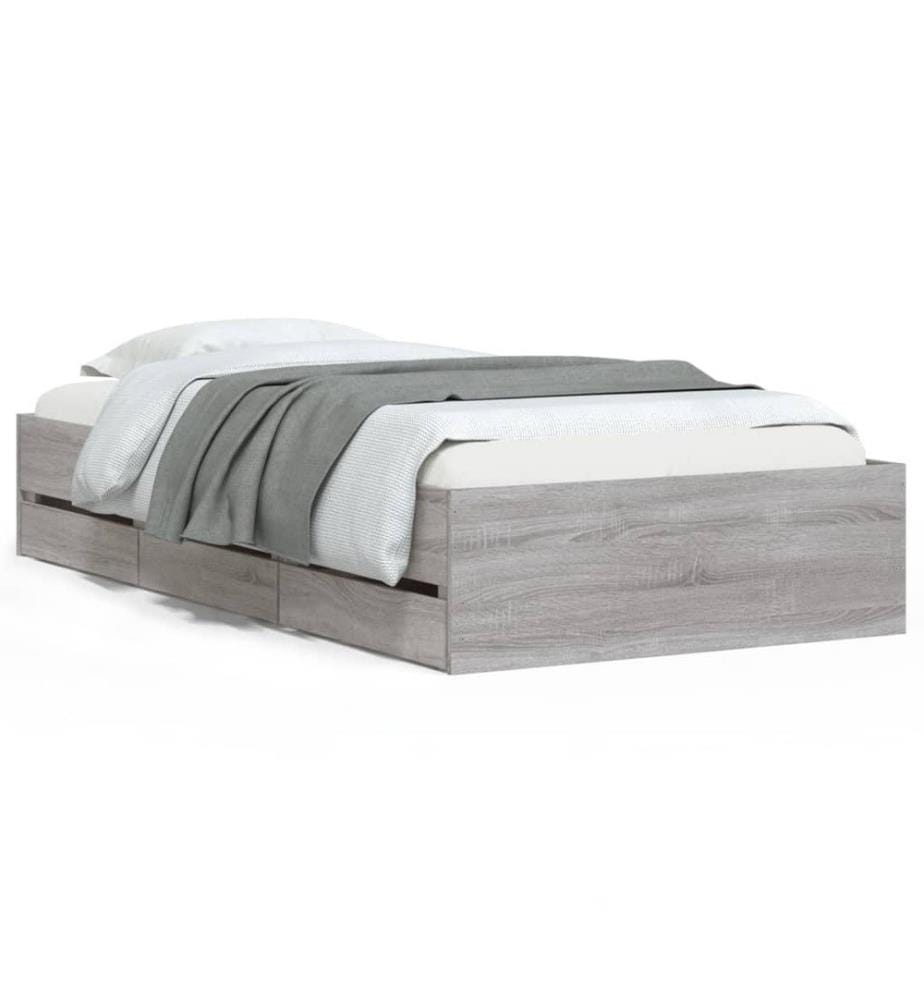 Bettgestell mit Schubladen Grau Sonoma 90x190 cm Holzwerkstoff