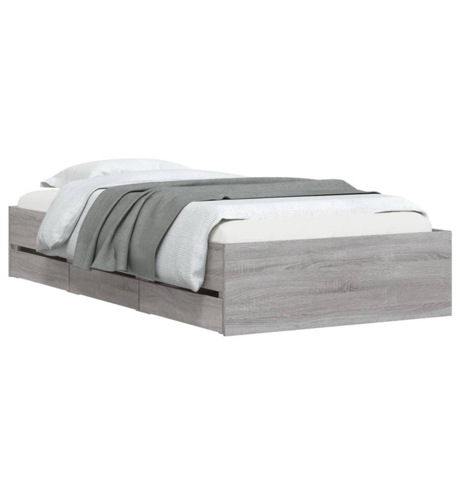 Bettgestell mit Schubladen Grau Sonoma 90x190 cm Holzwerkstoff