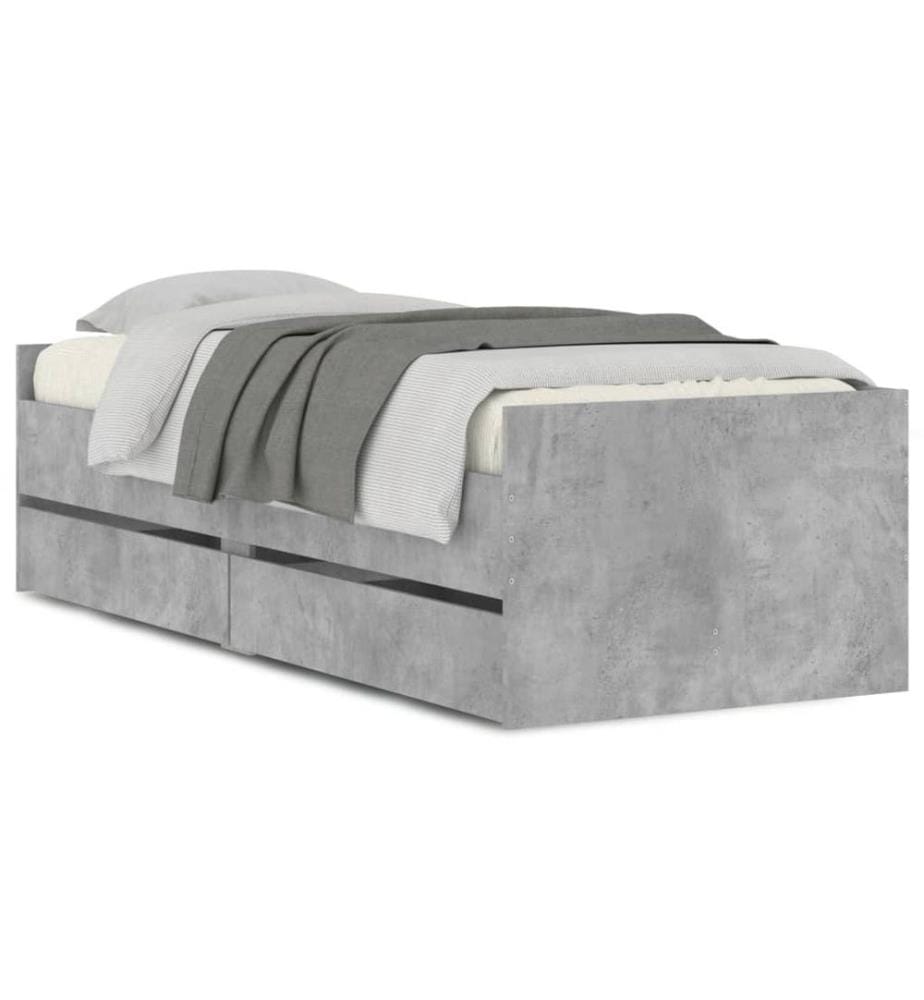 Cadre de lit avec tiroirs gris béton 90x190 cm