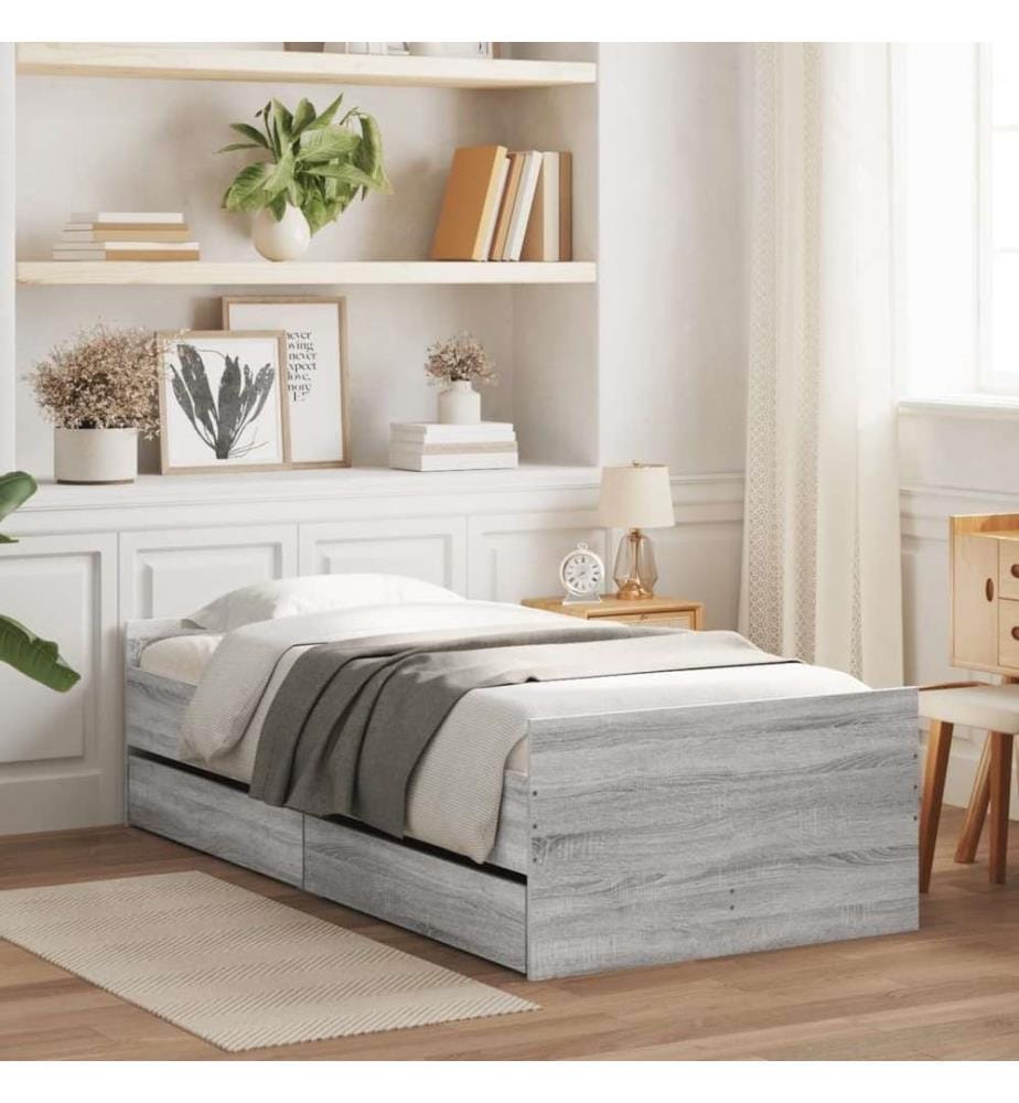 Cadre de lit avec tiroirs sonoma gris 90x190 cm