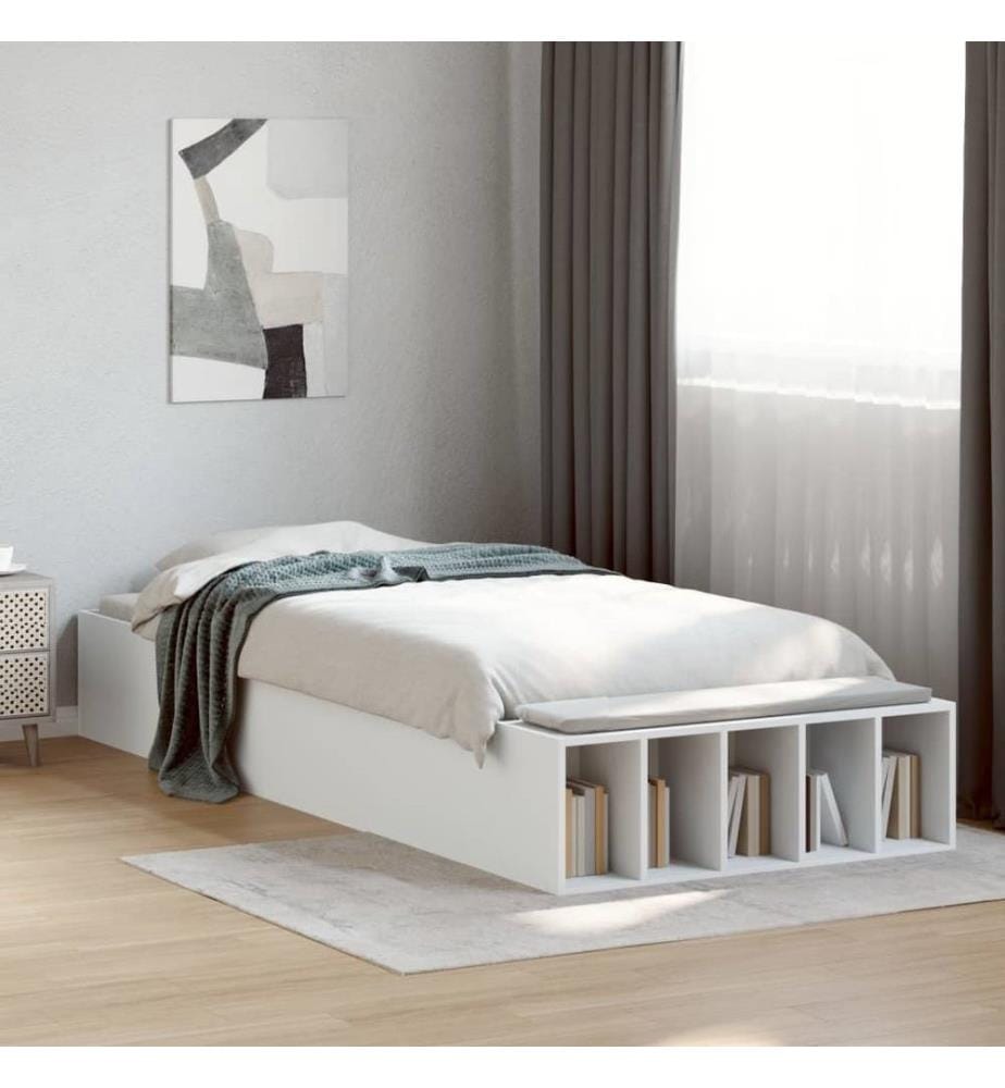 Cadre de lit blanc 90x190 cm bois d'ingénierie