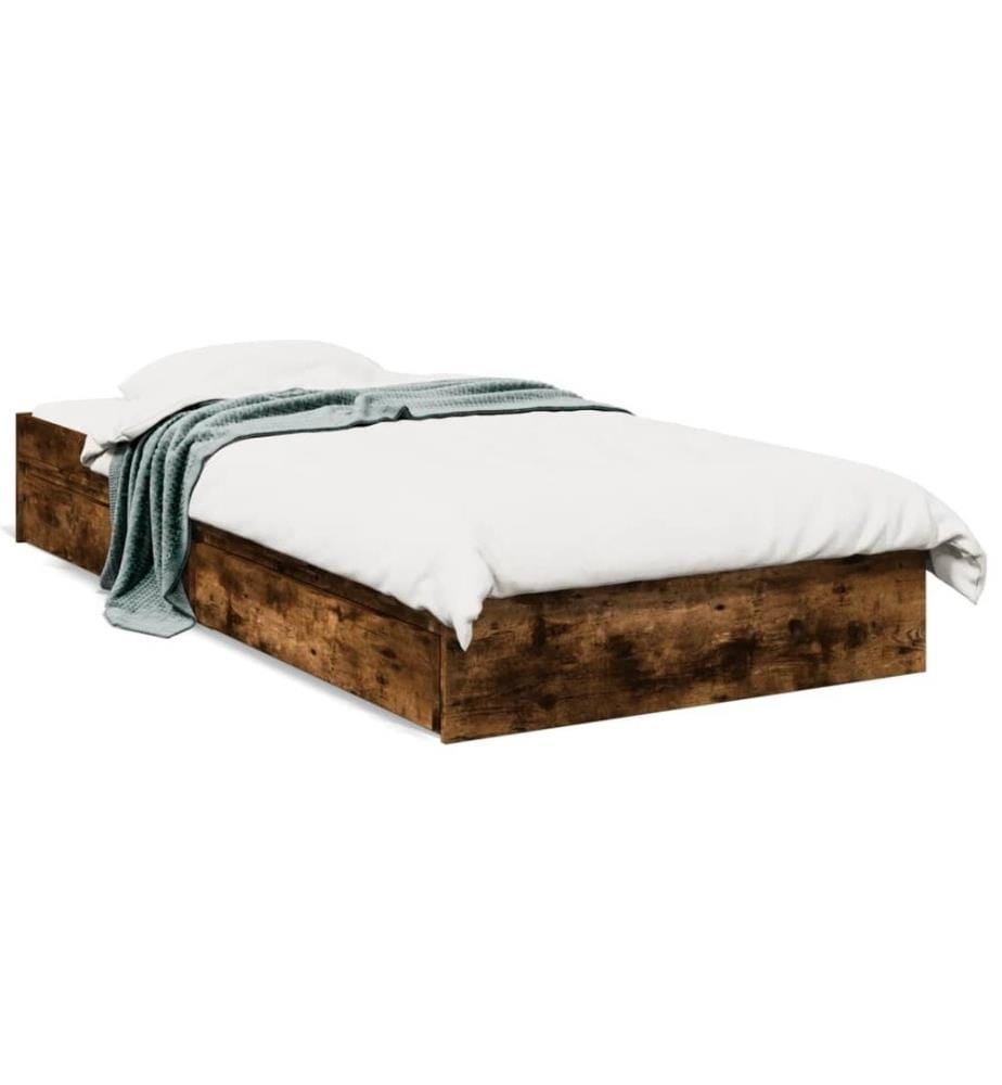 Cadre de lit et tiroirs chêne fumé 90x190 cm bois d'ingénierie