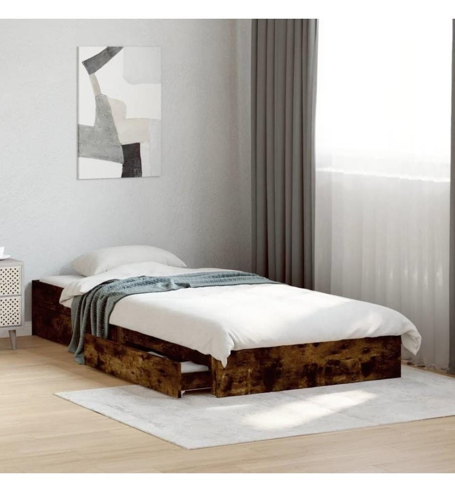 Cadre de lit et tiroirs chêne fumé 90x190 cm bois d'ingénierie