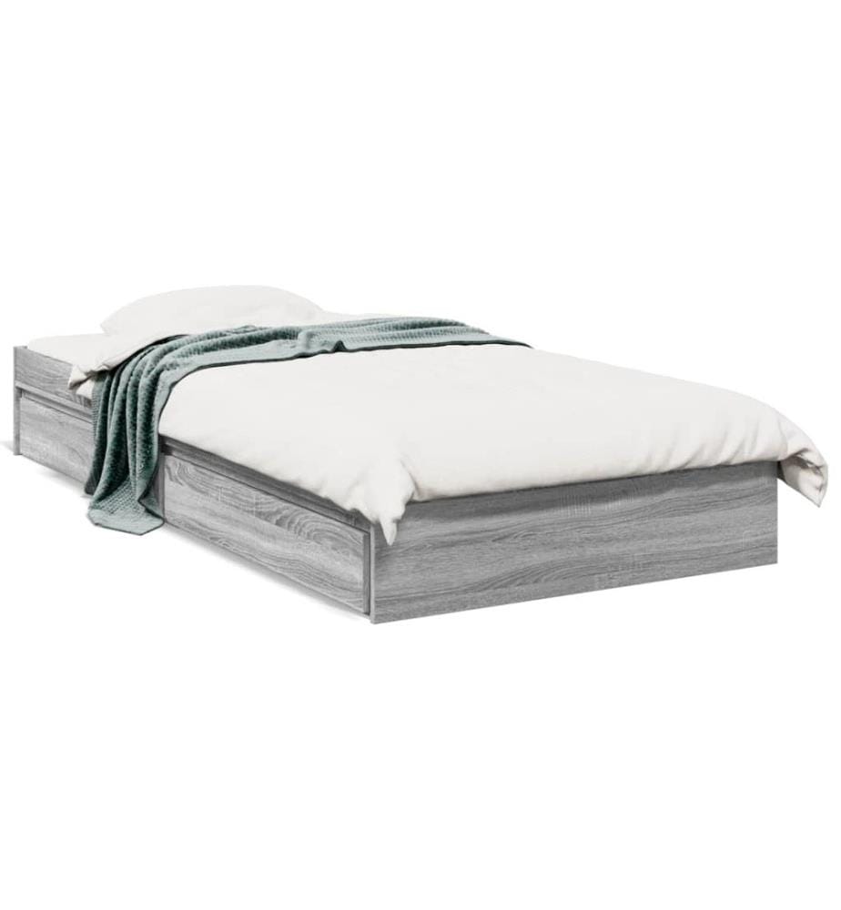 Cadre de lit et tiroirs sonoma gris 90x190 cm bois d'ingénierie